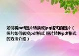 如何将pdf图片转换成jpg格式的图片（照片如何转换pdf格式 照片转换pdf格式的方法介绍）