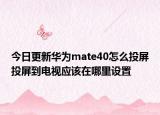 今日更新华为mate40怎么投屏投屏到电视应该在哪里设置