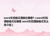 word文档格式清除在哪里?（word文档清除格式在哪里 word文档清除格式怎么弄介绍）