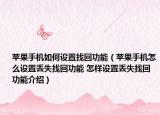 苹果手机如何设置找回功能（苹果手机怎么设置丢失找回功能 怎样设置丢失找回功能介绍）