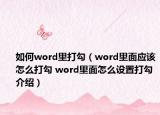 如何word里打勾（word里面应该怎么打勾 word里面怎么设置打勾介绍）