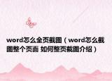 word怎么全页截图（word怎么截图整个页面 如何整页截图介绍）