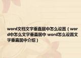 word文档文字垂直居中怎么设置（word中怎么文字垂直居中 word怎么设置文字垂直居中介绍）