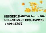 如图在四边形ABCD中 b= d=90AC=12AB=2CD=1求(1)的次数AC；ADBC的长度