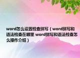 word怎么设置检查拼写（word拼写和语法检查在哪里 word拼写和语法检查怎么操作介绍）