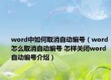 word中如何取消自动编号（word怎么取消自动编号 怎样关闭word自动编号介绍）