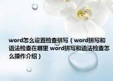 word怎么设置检查拼写（word拼写和语法检查在哪里 word拼写和语法检查怎么操作介绍）