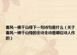 春风一佛千山绿下一句诗句是什么（关于春风一拂千山绿的全诗全诗是哪位诗人作的）