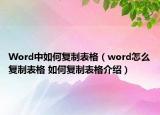 Word中如何复制表格（word怎么复制表格 如何复制表格介绍）