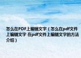 怎么在PDF上编辑文字（怎么在pdf文件上编辑文字 在pdf文件上编辑文字的方法介绍）