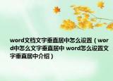 word文档文字垂直居中怎么设置（word中怎么文字垂直居中 word怎么设置文字垂直居中介绍）
