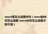 word里怎么设置水印（word的水印怎么设置 word水印怎么设置才好介绍）
