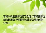 苹果手机的翻译功能怎么用（苹果翻译功能如何用的 苹果翻译功能怎么用的教学介绍）