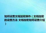 如何设置文档加密操作（文档加密的设置方法 文档加密如何设置介绍）
