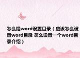 怎么给word设置目录（应该怎么设置word目录 怎么设置一个word目录介绍）