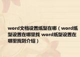 word文档设置纸型在哪（word纸型设置在哪里找 word纸型设置在哪里找到介绍）