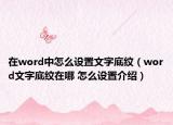 在word中怎么设置文字底纹（word文字底纹在哪 怎么设置介绍）