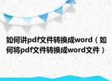如何讲pdf文件转换成word（如何将pdf文件转换成word文件）