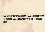 wps的查找替换在哪里（wps的查找替换在哪儿找 wps的查找替换在什么地方介绍）