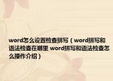 word怎么设置检查拼写（word拼写和语法检查在哪里 word拼写和语法检查怎么操作介绍）