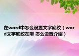 在word中怎么设置文字底纹（word文字底纹在哪 怎么设置介绍）