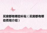 买房都有哪些补贴（买房都有哪些费用介绍）