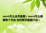 word怎么全页截图（word怎么截图整个页面 如何整页截图介绍）