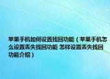 苹果手机如何设置找回功能（苹果手机怎么设置丢失找回功能 怎样设置丢失找回功能介绍）