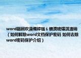 word鏂囦欢濡備綍瑙ｉ櫎瀵嗙爜淇濇姢（如何解除word文档保护密码 如何去除word密码保护介绍）