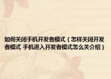 如何关闭手机开发者模式（怎样关闭开发者模式 手机进入开发者模式怎么关介绍）