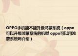 OPPO手机能不能升级鸿蒙系统（oppo可以升级鸿蒙系统的机型 oppo可以用鸿蒙系统吗介绍）