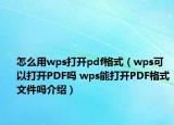 怎么用wps打开pdf格式（wps可以打开PDF吗 wps能打开PDF格式文件吗介绍）