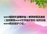 word鏂囦欢濡備綍瑙ｉ櫎瀵嗙爜淇濇姢（如何解除word文档保护密码 如何去除word密码保护介绍）