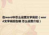 在word中怎么设置文字底纹（word文字底纹在哪 怎么设置介绍）