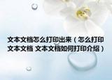 文本文档怎么打印出来（怎么打印文本文档 文本文档如何打印介绍）