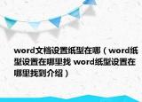 word文档设置纸型在哪（word纸型设置在哪里找 word纸型设置在哪里找到介绍）