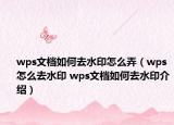wps文档如何去水印怎么弄（wps怎么去水印 wps文档如何去水印介绍）