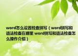 word怎么设置检查拼写（word拼写和语法检查在哪里 word拼写和语法检查怎么操作介绍）