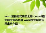 word里的格式刷怎么用（word格式刷应该怎么用 word格式刷怎么用出来介绍）