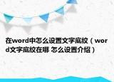 在word中怎么设置文字底纹（word文字底纹在哪 怎么设置介绍）