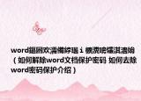 word鏂囦欢濡備綍瑙ｉ櫎瀵嗙爜淇濇姢（如何解除word文档保护密码 如何去除word密码保护介绍）