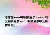 怎样在word中编辑目录（word怎么编辑目录 word编辑目录怎么操作介绍）