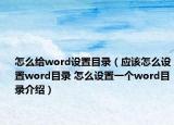 怎么给word设置目录（应该怎么设置word目录 怎么设置一个word目录介绍）