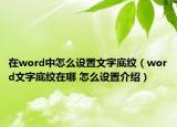 在word中怎么设置文字底纹（word文字底纹在哪 怎么设置介绍）