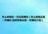 怎么单独给一页设置横向（怎么单独设置一页横向 如何单独设置一页横向介绍）