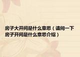 房子大开间是什么意思（请问一下房子开间是什么意思介绍）