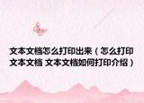 文本文档怎么打印出来（怎么打印文本文档 文本文档如何打印介绍）