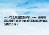 word怎么设置检查拼写（word拼写和语法检查在哪里 word拼写和语法检查怎么操作介绍）