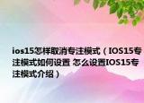 ios15怎样取消专注模式（IOS15专注模式如何设置 怎么设置IOS15专注模式介绍）
