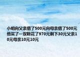 小明向父亲借了500元向母亲借了500元他买了一双鞋花了970元剩下30元父亲10元母亲10元10元